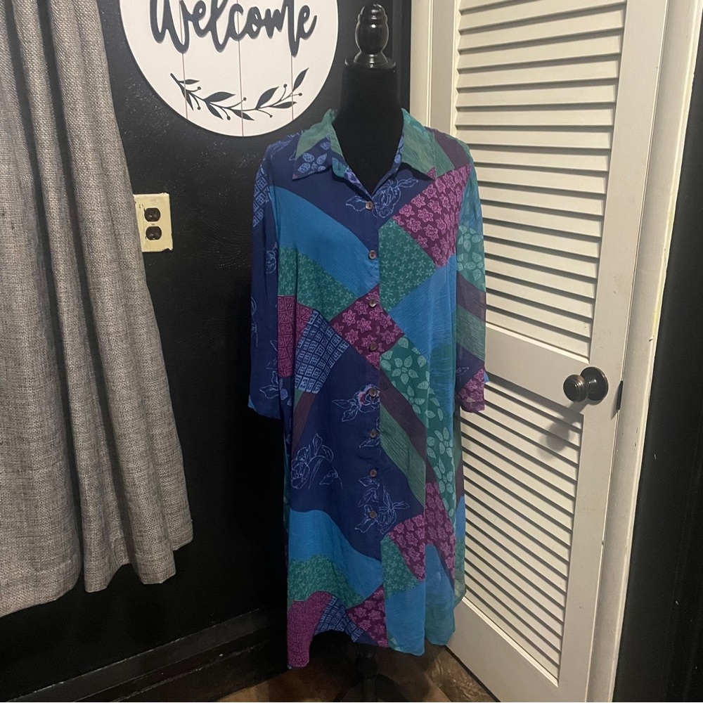 LA CERA Women’s Floral  Button Down Dress Size XL Multicolor Patchwork